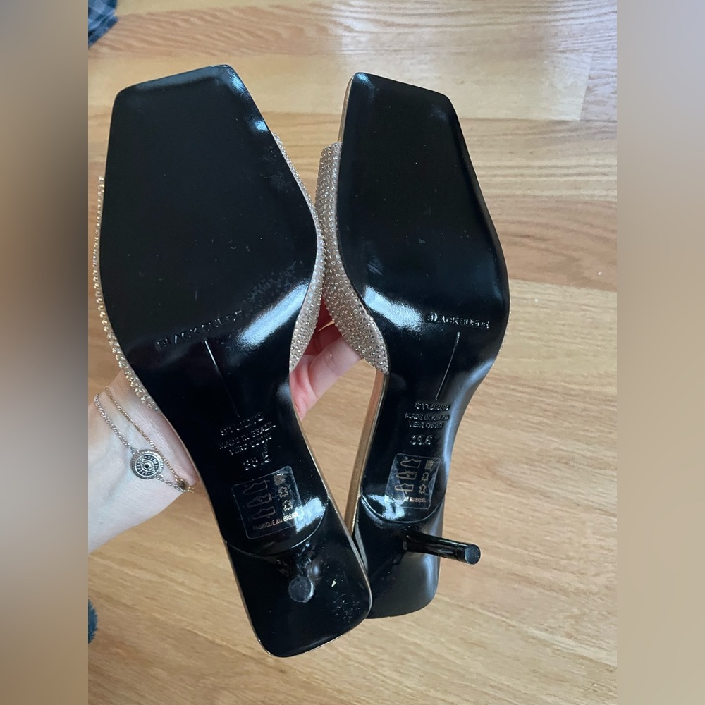 Black suede studio gold heeled sandals / mules - Picture 2 of 6